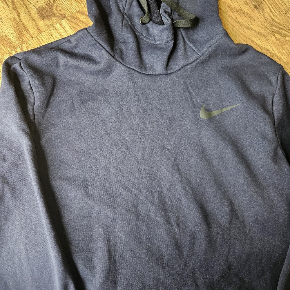 Nike Hoodie Womens Large Navy‎ Blue Spell out Pullover Cowl Neck Funnel Neck